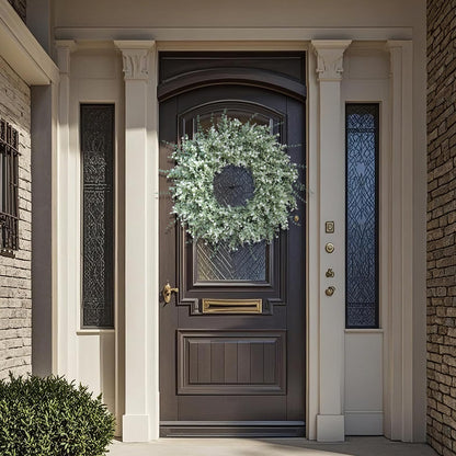 32" Large Artificial Eucalyptus Wreath for Front Door(White-Green) | Weather Resistant,Lifelike Eucalyptus Lavender with Babys Breath Flowers Wreath,for Home Farmhouse Wall Year-Round Use Decor