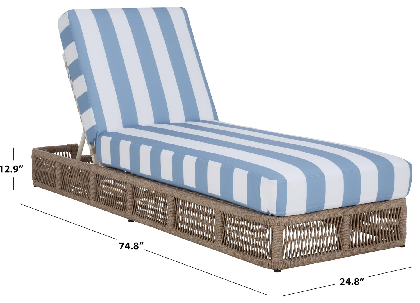 SAFAVIEH Outdoor - Gillian Chaise Lounge Chair - Tan & White - Steel and Woven Rope - Adjustable 5-Position Backrest - Ideal for Patio, Deck, Poolside, Backyard (PAT7527A)