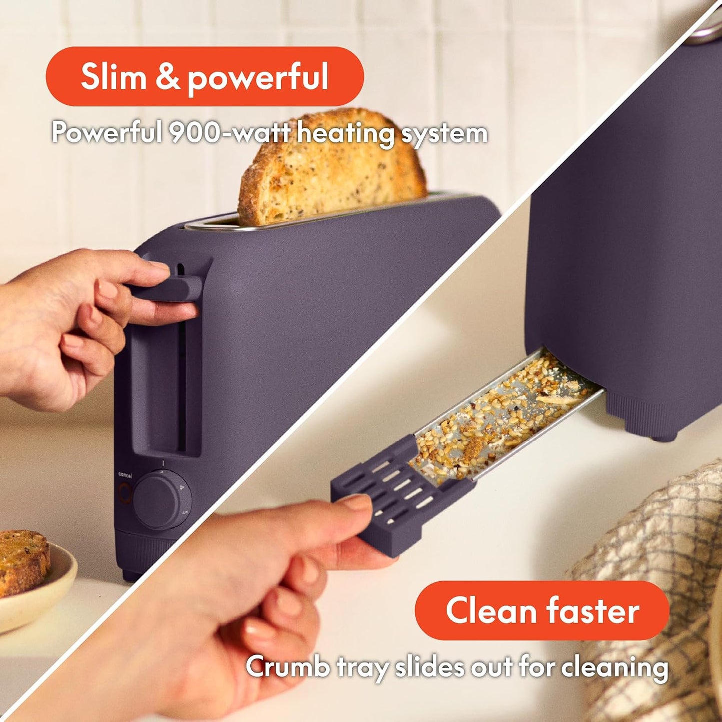 bella 2 Slice Slim Toaster, Fits-anywhere™ Kitchenware, 6 Setting Shade Control with Reheat & Cancel Buttons, Fits sourdough, 10” Long Slot, Anti Jam & Auto Shutoff, 900 Watt, Blossom
