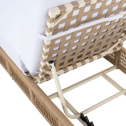 SAFAVIEH Outdoor - Gillian Chaise Lounge Chair - Tan & White - Steel and Woven Rope - Adjustable 5-Position Backrest - Ideal for Patio, Deck, Poolside, Backyard (PAT7527A)