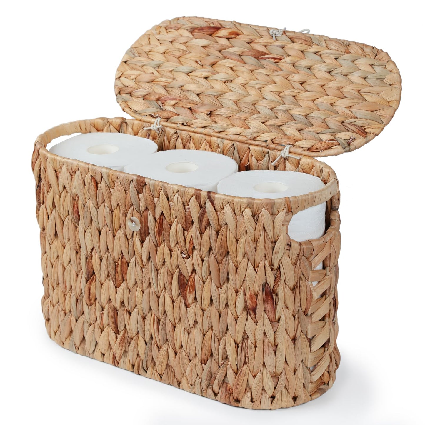 YANGQIHOME Toilet Paper Storage, Water Hyacinth Toilet Paper Storage with Lid, Papers Container for up to 9 Mega Rolls, Bathroom Basket Organizer