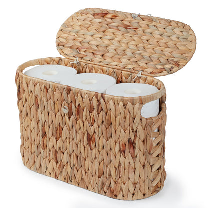 YANGQIHOME Toilet Paper Storage, Water Hyacinth Toilet Paper Storage with Lid, Papers Container for up to 9 Mega Rolls, Bathroom Basket Organizer