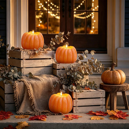 Fall Decor, Fall Decorations for Home - Flameless Pumpkin Candle with Timer Remote - Room Bedroom Table Farmhouse Decor for Halloween, Thanksgiving, Orange+White