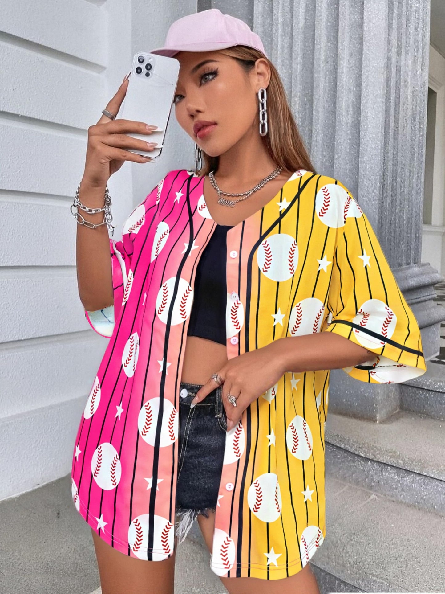 Baseball Shirt Women Baseball Jersey Graphic Button Down Shirt Game Day Short Sleeve Tops