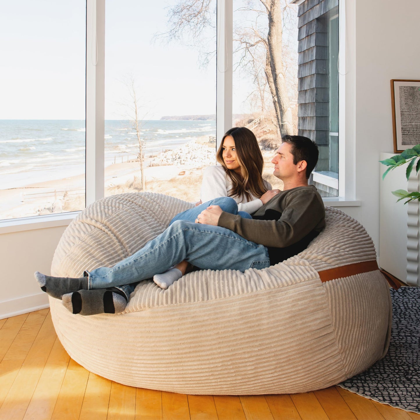 Big Joe Fuf 7Ft Giant Foam Bean Bag Chair, Oversized Couch with Removable Cover for Kids, Teens, Adults, Fog Lenox, Durable Woven Polyester, 7 Foot