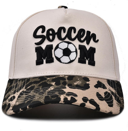 Soccer Mom Trucker hat - Embroidered Adjustable Vintage Sport Mama Baseball Caps Beige