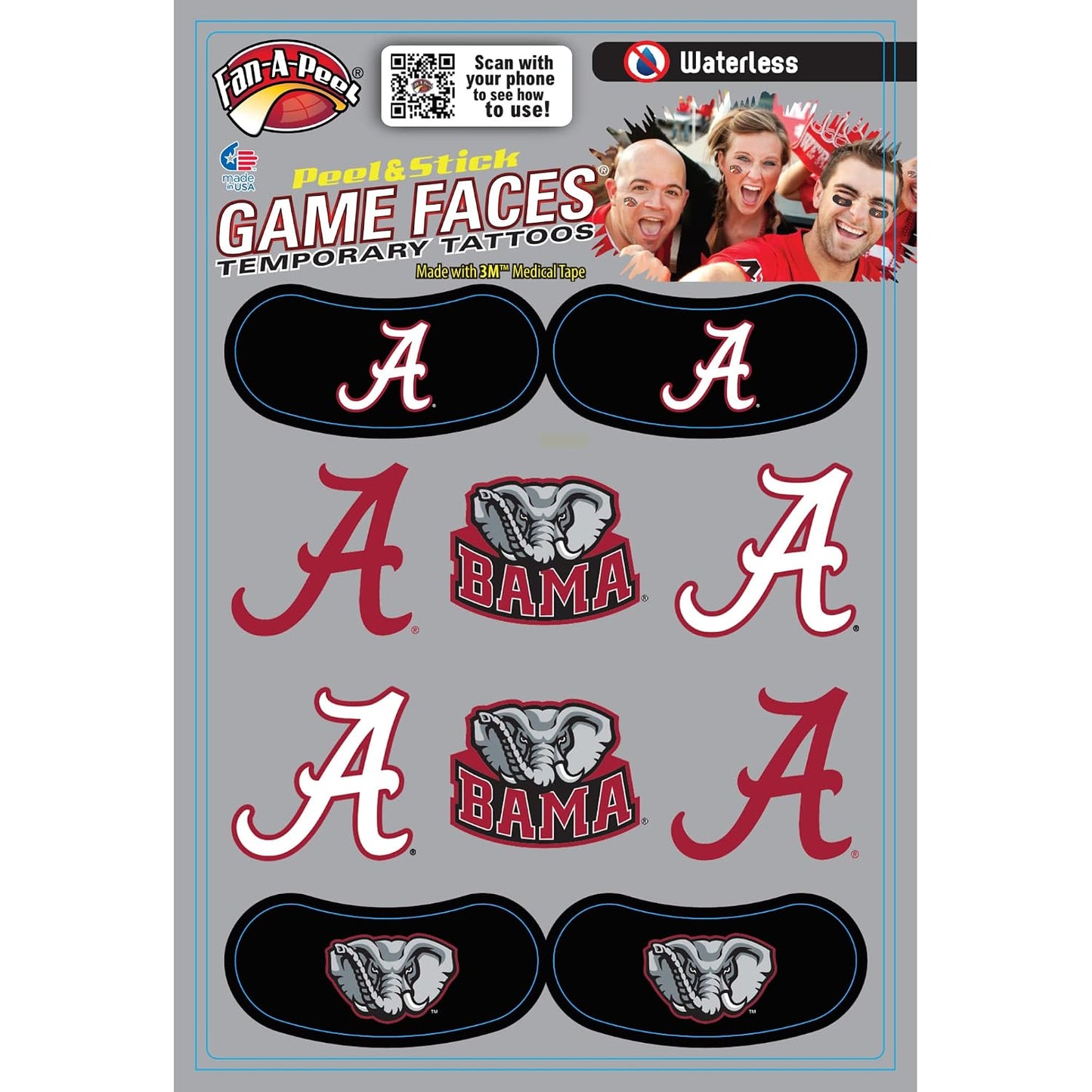 Alabama Waterless Temporary Tattoos - Hypoallergenic Peel and Stick Waterproof Temporary Tattoos - Officially Licensed