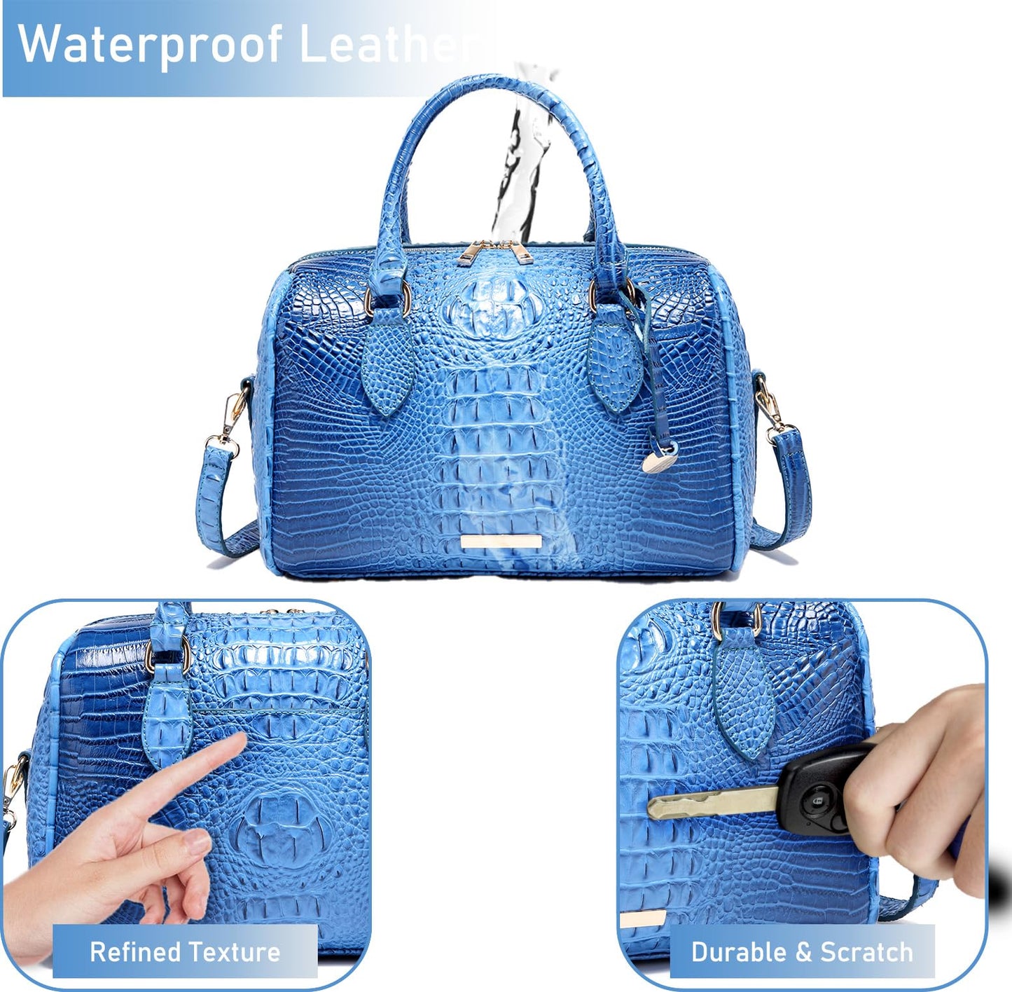 Makcr Joacbv Crocodile Handbag for Women Top Handle Leather Shoulder Purse | Glossy crocodile-embossed vegan leather with rolled handles, buckle details, a structured dome shape, and adjustable strap.