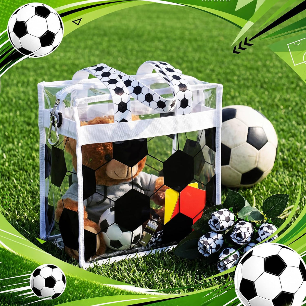 Soccer Clear Tote Gift Bag, 11.8x11.8x5.9 Inch Stadium Approved Waterproof Purse with Adjustable Strap for Women Mom