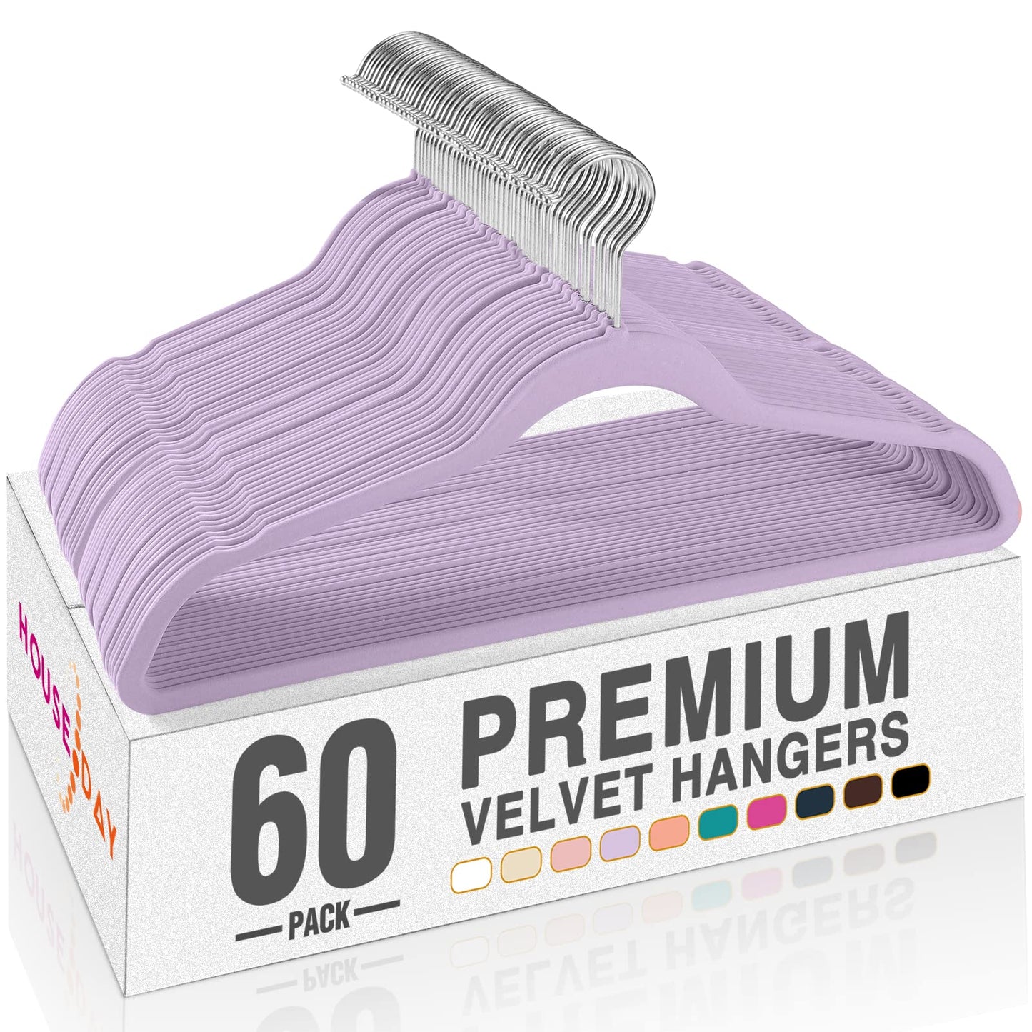 HOUSE DAY Black Velvet Hangers 60 Pack, Non Slip Clothes Felt Hanger Heavy Duty for Coat, Premium Slim Space Saving Suit Hangers for Closet Organizer, 360° Rotating Silver Hook