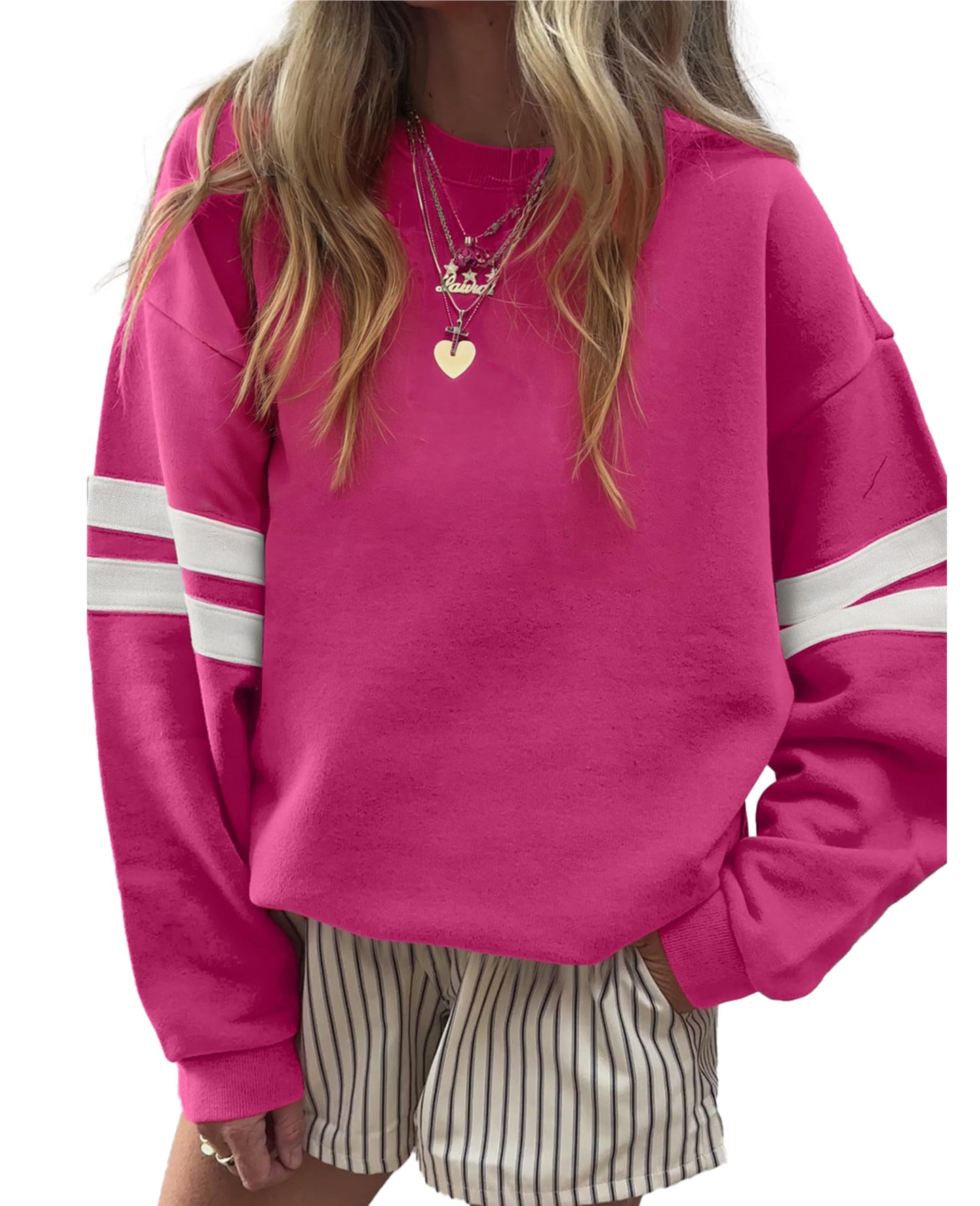 Selink Womens Varsity Striped Oversized Sweatshirt Crewneck Long Sleeve Casual Fashion Pullover Top Fall Outfits