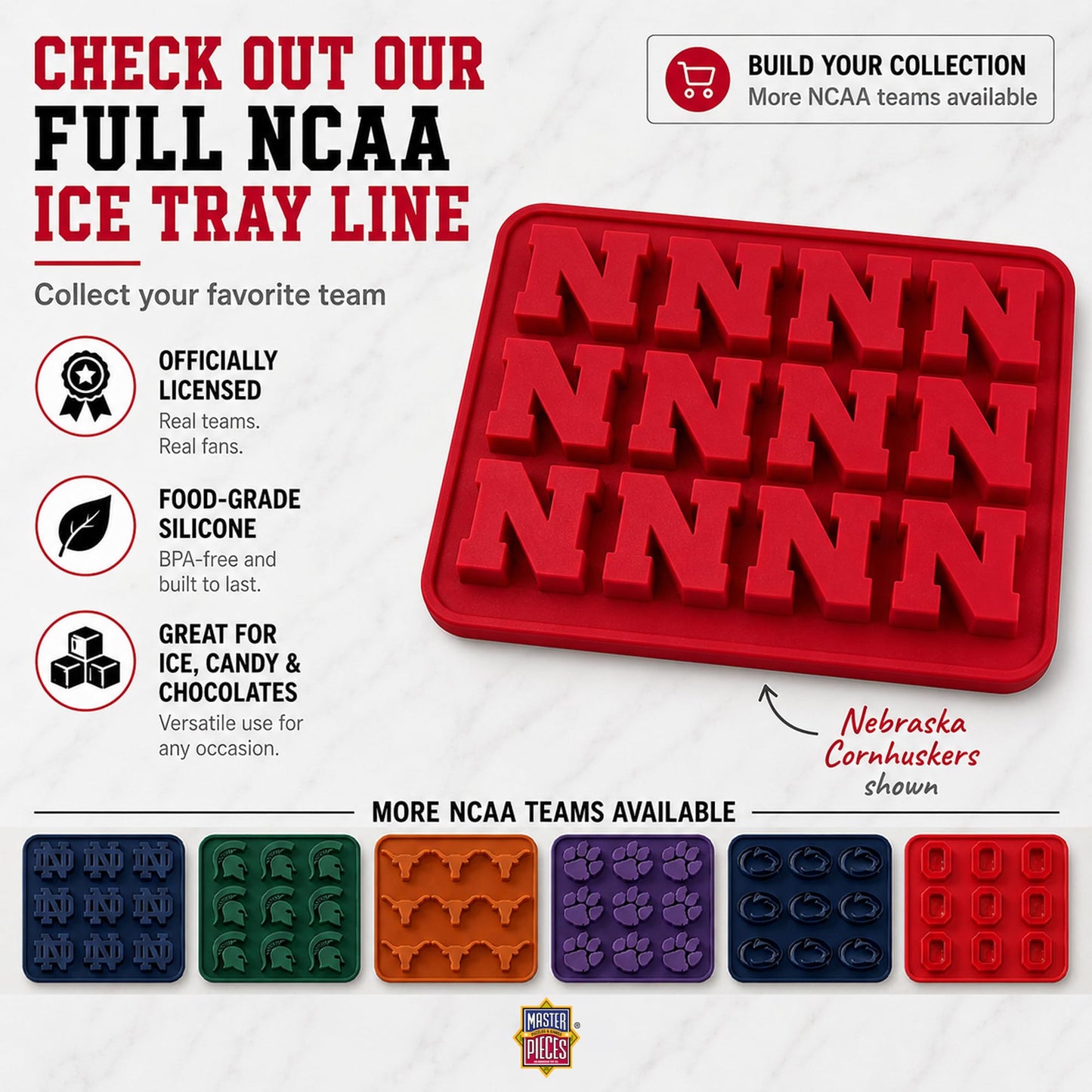 Masterpieces Fanpans Ncaa Alabama Crimson Tide Silicone Ice Cube Tray Set - Fun Alabama Merchandise, Dishwasher Safe