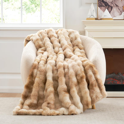 Cozy Bliss Faux Fur Throw Blanket for Couch, Fuzzy Soft Plush Thick Bubble Blanket for Sofa Bedroom Living Room, 50 * 60 Inches Tie Dye Pink
