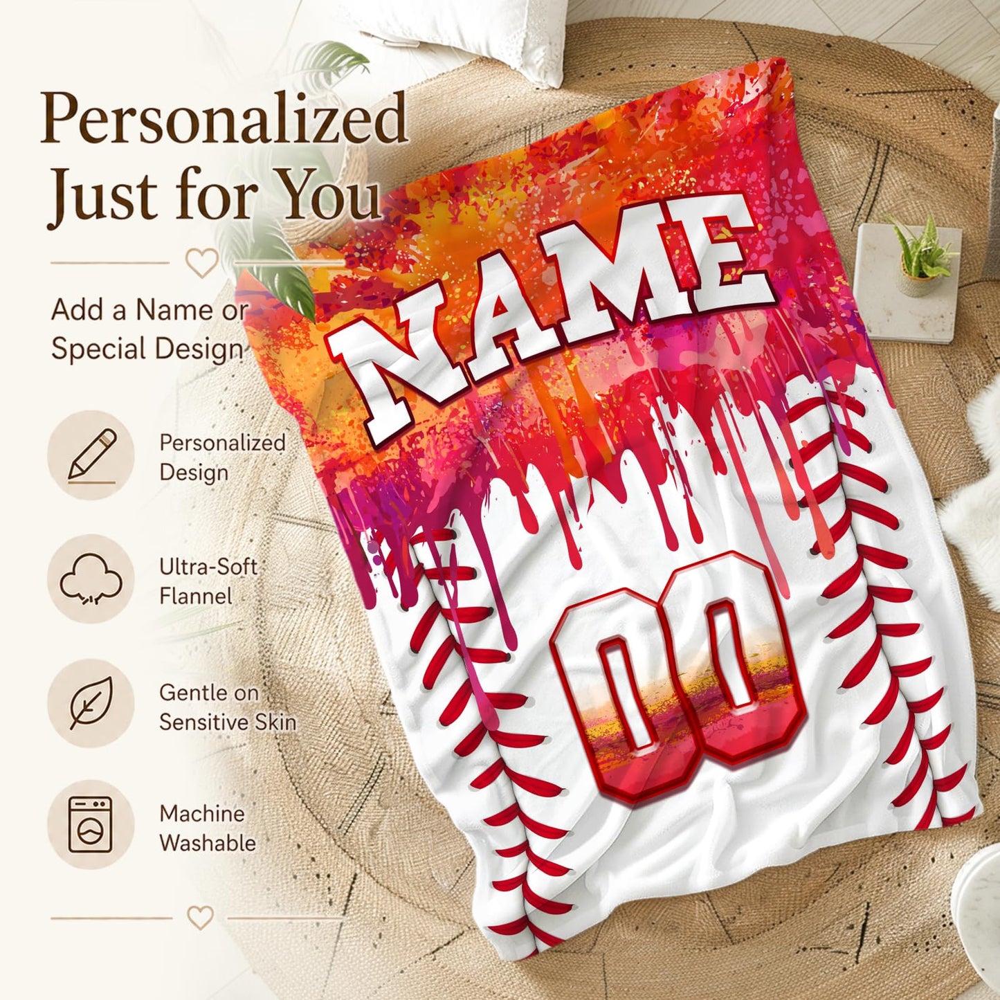 Kids Blanket Custom Baseball Blankets, Splashed Ink Throw Bed Travel