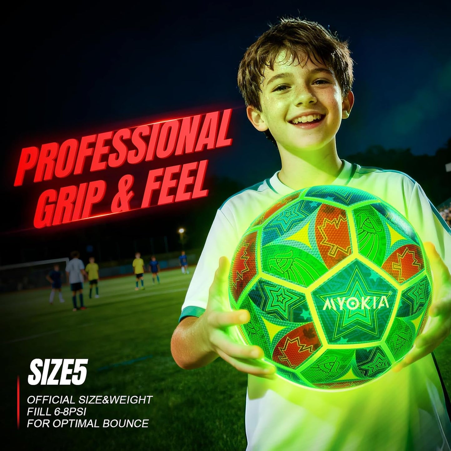 Rechargeable Light Up Soccer Ball Size 5 Tri-Color Glow in Dark