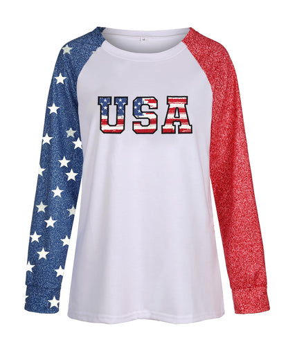 Womens Long Sleeve Baseball Mom American Flag Star Sweatshirt