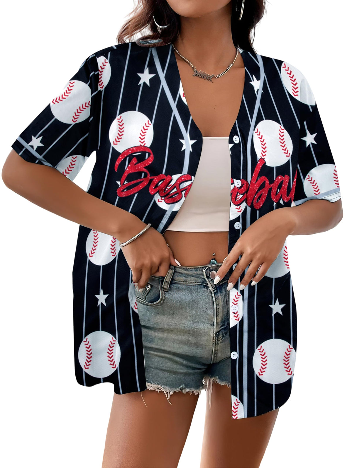 Baseball Shirt Women Baseball Jersey Graphic Button Down Shirt Game Day Short Sleeve Tops