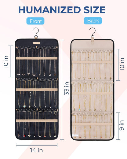 BAGSMART Hanging Jewelry Organizer Storage Roll with Hanger Metal Hooks Double-Sided Jewelry Holder for Earrings, Necklaces, Rings on Closet, Wall, Door, 1 piece, Medium, Pink