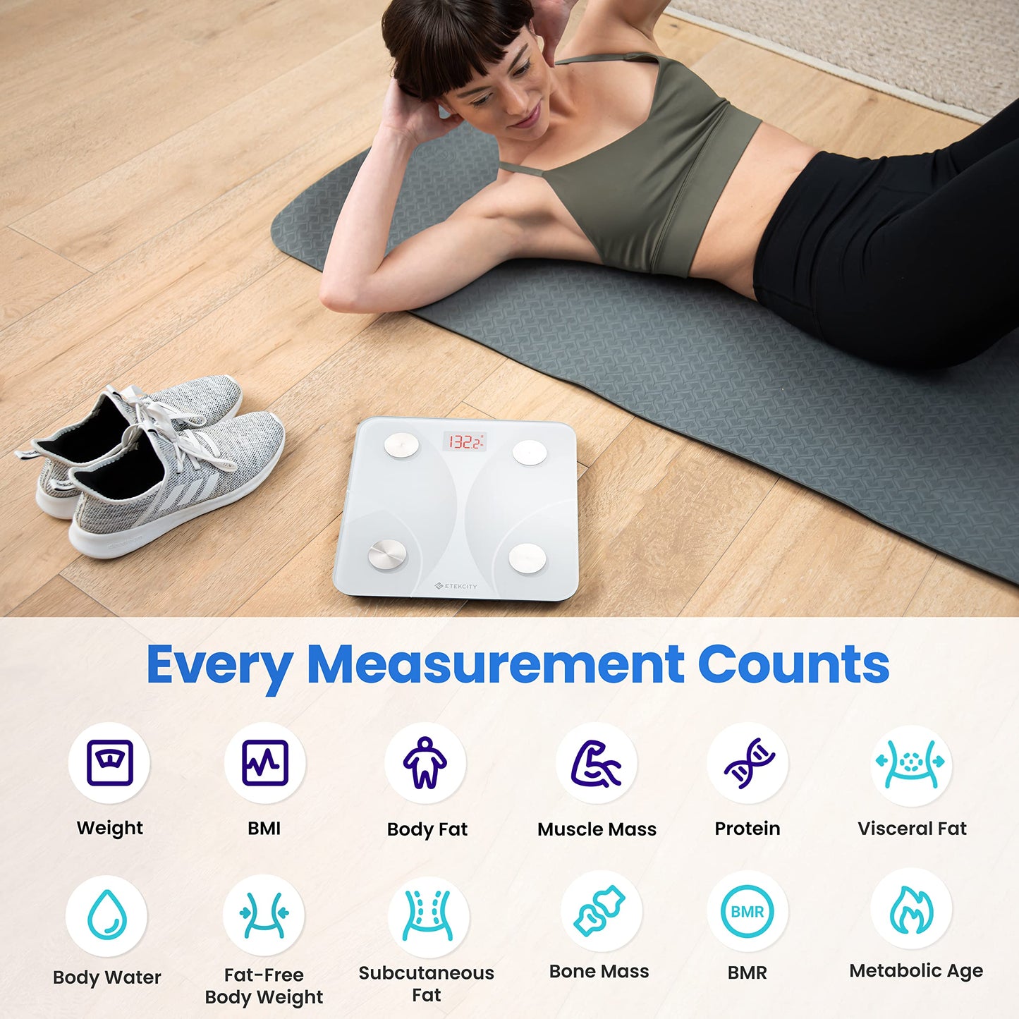 Etekcity Upgraded Smart Scale for Body Weight, FSA&HSA Eligible, Bathroom Digital Scale with BMI, Body Fat, Muscle Mass, 13 Metrics with a Large Display, Support Offline Mode and Apps Connection