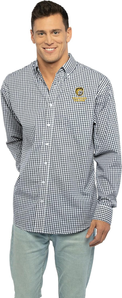 Vantage Men's Collegiate Easy-Care Long Sleeve Gingham Check Button Down Shirt