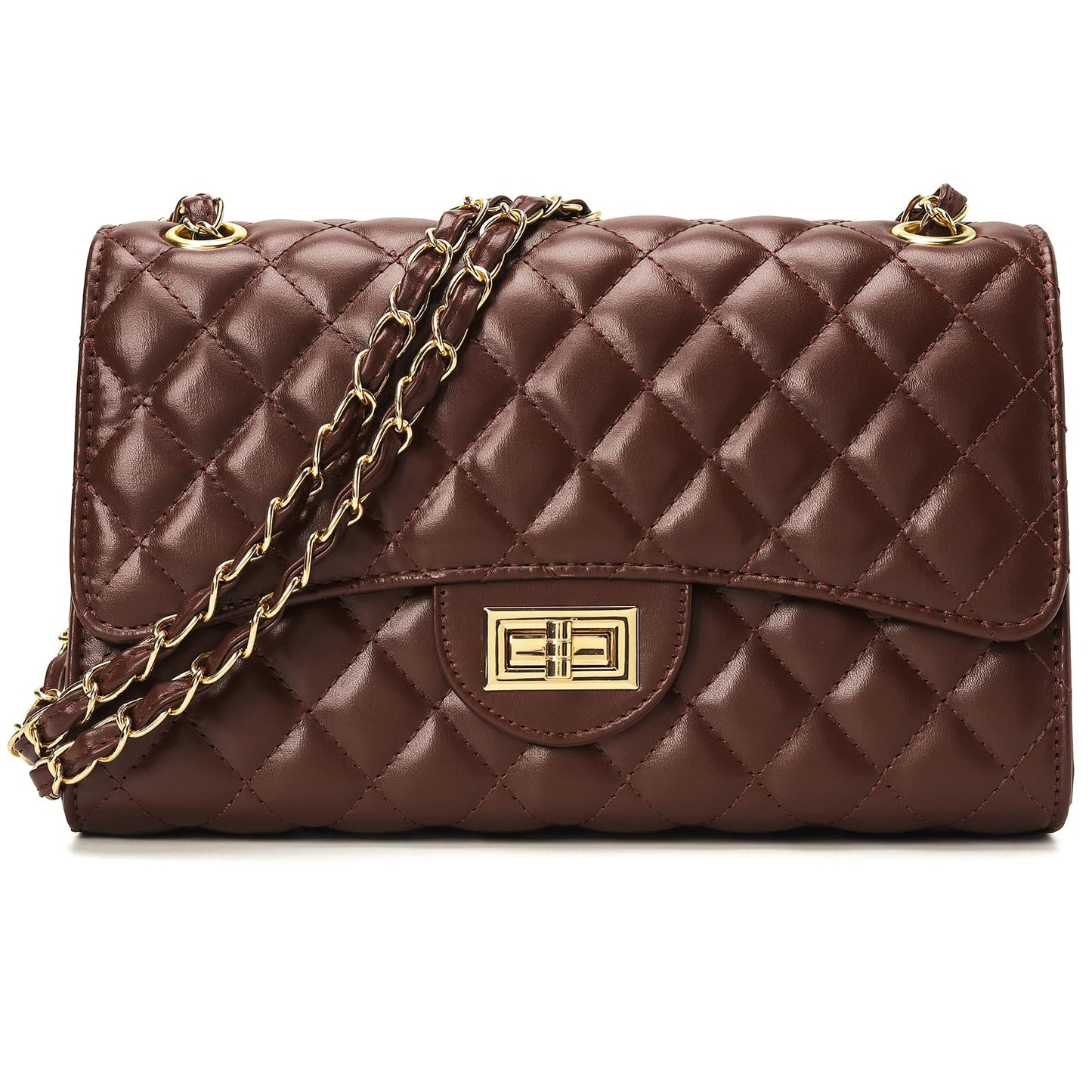 Quilted Leather Crossbody Bags for Women Trendy Ladies Shoulder Purse Satchel HandBag with Chain Strap