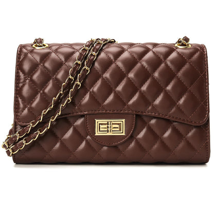 Quilted Leather Crossbody Bags for Women Trendy Ladies Shoulder Purse Satchel HandBag with Chain Strap