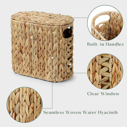 YANGQIHOME Toilet Paper Storage, Water Hyacinth Toilet Paper Storage with Lid, Papers Container for up to 9 Mega Rolls, Bathroom Basket Organizer