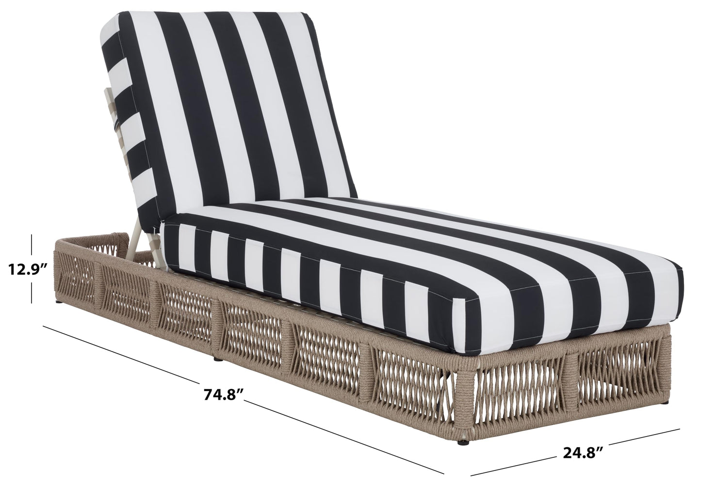 SAFAVIEH Outdoor - Gillian Chaise Lounge Chair - Tan & White - Steel and Woven Rope - Adjustable 5-Position Backrest - Ideal for Patio, Deck, Poolside, Backyard (PAT7527A)