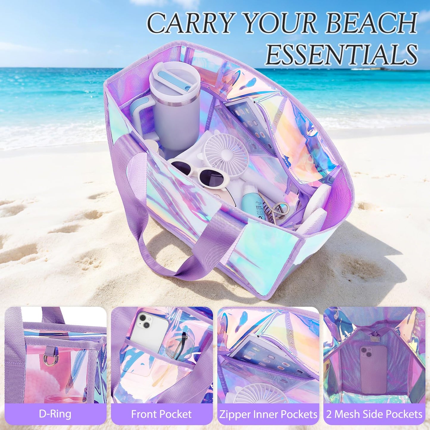 Fammart Iridescent Clear Beach Bags (Waterproof)
