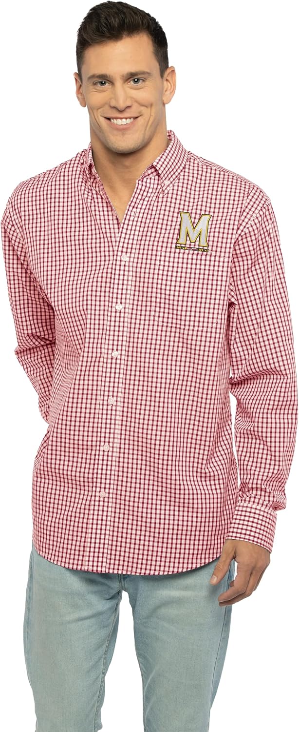 Vantage Men's Collegiate Easy-Care Long Sleeve Gingham Check Button Down Shirt