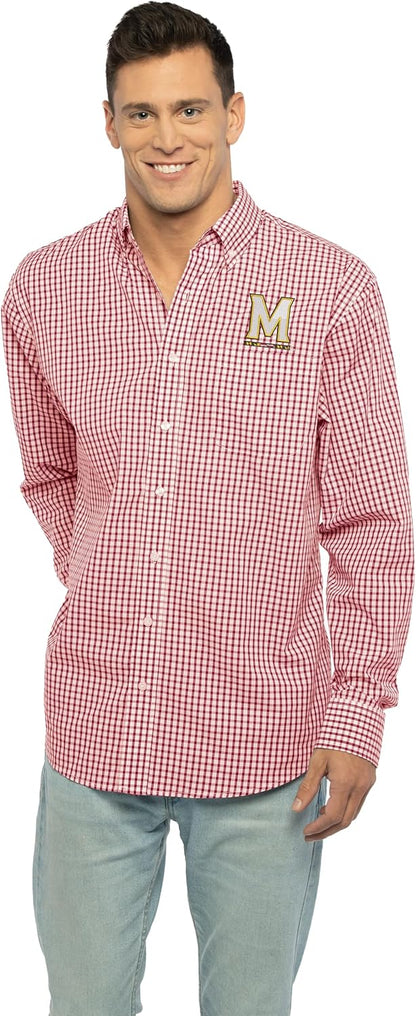 Vantage Men's Collegiate Easy-Care Long Sleeve Gingham Check Button Down Shirt