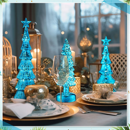 Funnymoom 3 Pack Glass Christmas Trees Decor Lighted Christmas Tree Tabletop Glitter Centerpiece Decoration Glass Xmas Tree Figurines Holiday Ornament for Table Mantle Fireplace(Gold,Classic)