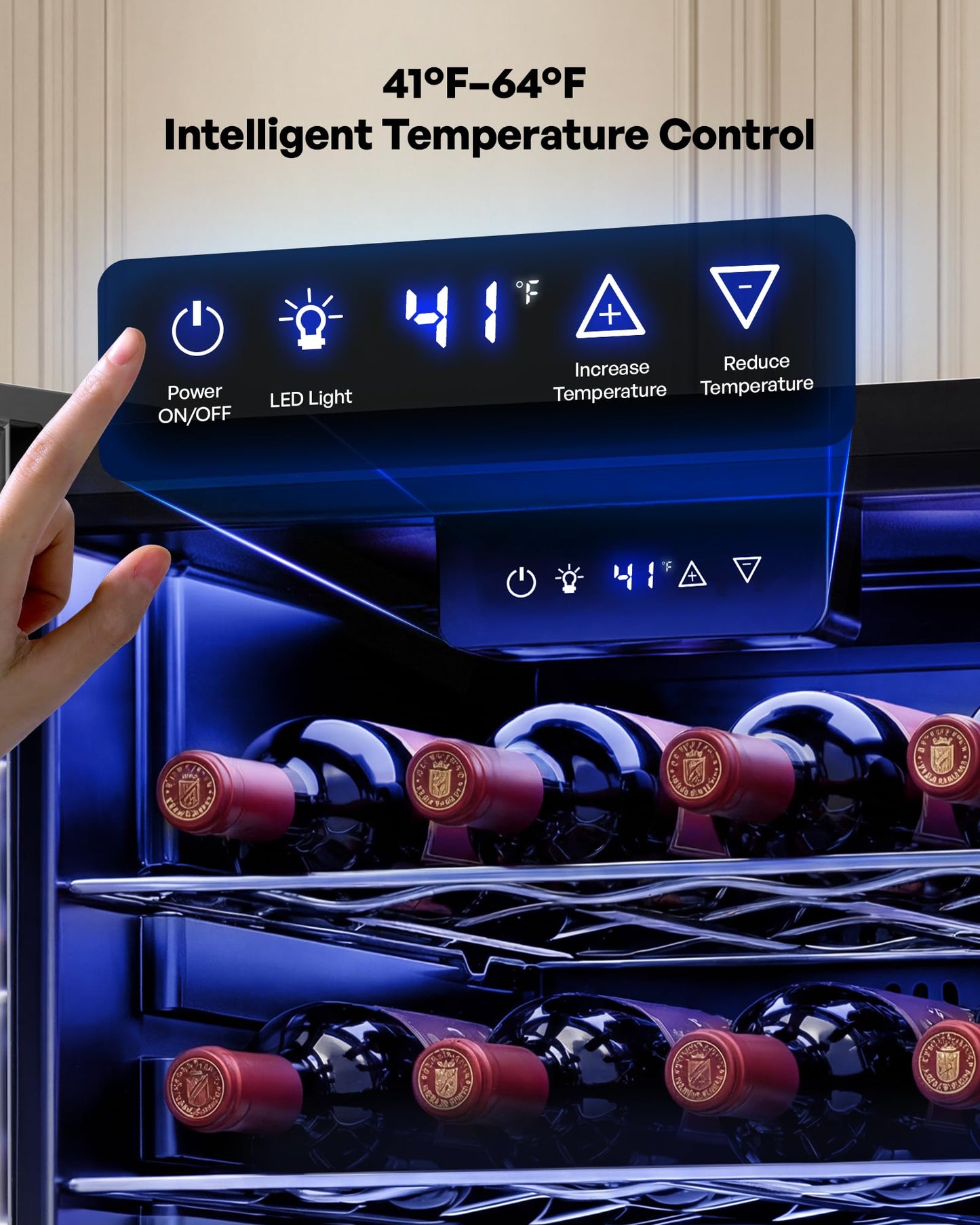 Icyglee 25 Bottle Compressor Wine Cooler Refrigerator, Freestanding Wine Cellar with 41-64°F Adjust Temp & Double-layer Glass Door for Red and White, Wine Cooler for Home Bar, Black