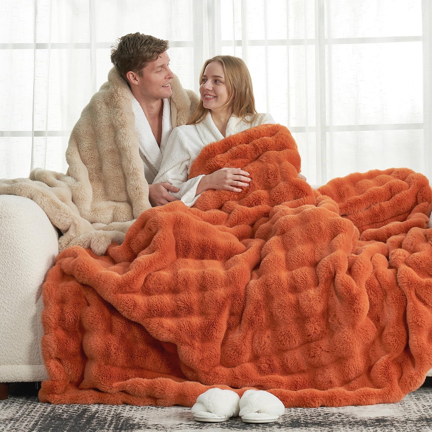 Cozy Bliss Faux Fur Throw Blanket for Couch, Fuzzy Soft Plush Thick Bubble Blanket for Sofa Bedroom Living Room, 50 * 60 Inches Tie Dye Pink