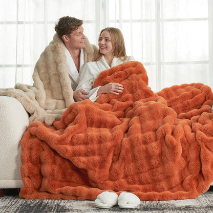 Cozy Bliss Faux Fur Throw Blanket for Couch, Fuzzy Soft Plush Thick Bubble Blanket for Sofa Bedroom Living Room, 50 * 60 Inches Tie Dye Pink