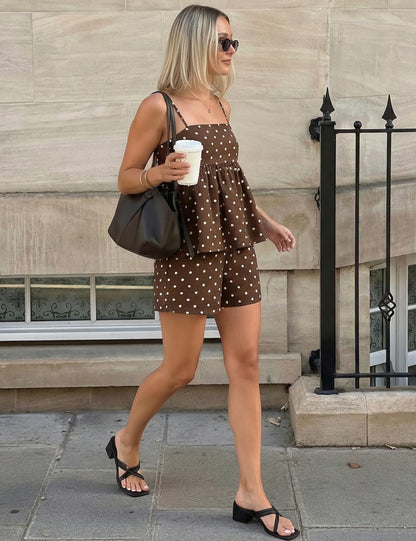 FOMELY Women's Polka Dot 2 Piece Short Set with Pockets