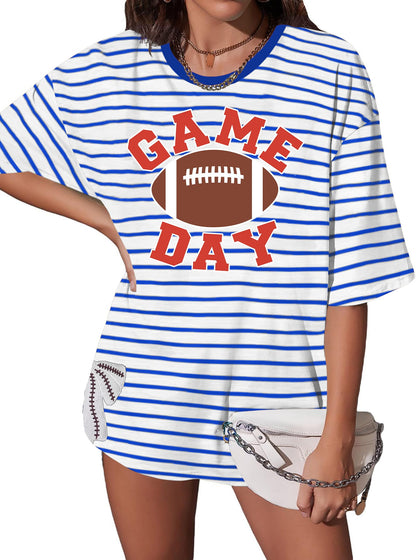 Football Shirts for Women Oversize Game Day T-Shirts Bow Side Split T-Shirt | Football Season Graphic Tee Tops Oversize Football Graphic Short Sleeve Tee Top
