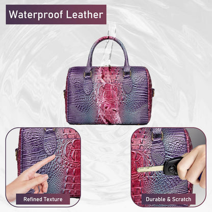 Makcr Joacbv Crocodile Handbag for Women Top Handle Leather Shoulder Purse | Glossy crocodile-embossed vegan leather with rolled handles, buckle details, a structured dome shape, and adjustable strap.