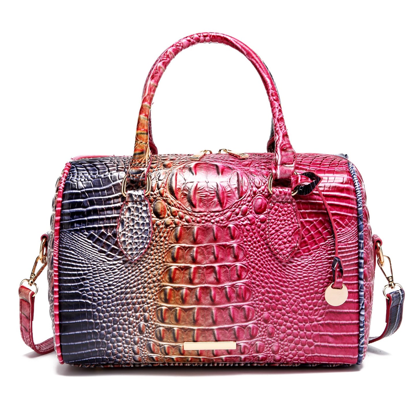 Makcr Joacbv Crocodile Handbag for Women Top Handle Leather Shoulder Purse | Glossy crocodile-embossed vegan leather with rolled handles, buckle details, a structured dome shape, and adjustable strap.