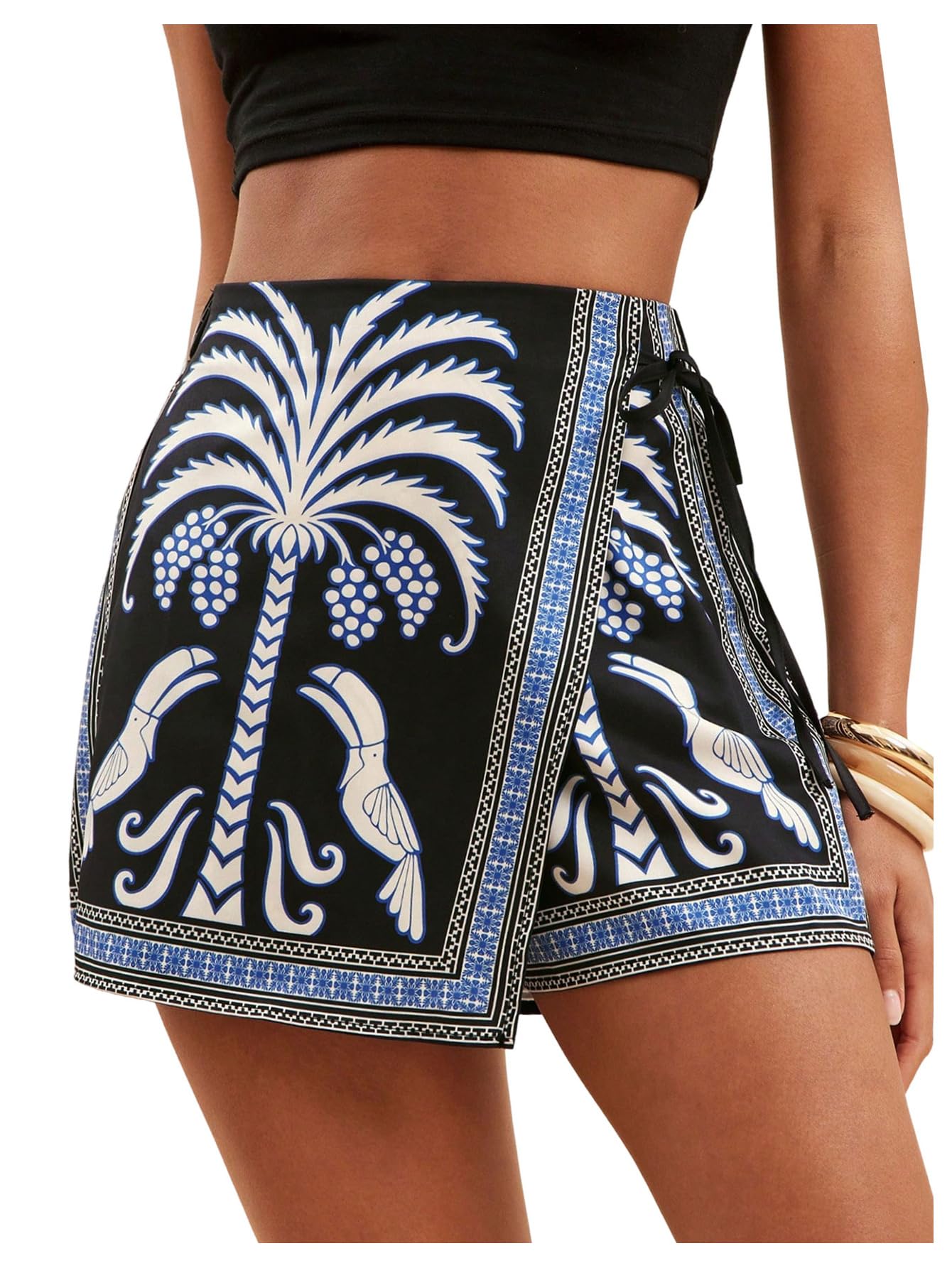 Sweatyrocks Women's Boho Mini Skirts Floral Shorts Tie Side Wrap Elastic Waist Summer Skorts Beach Vacation Outfits