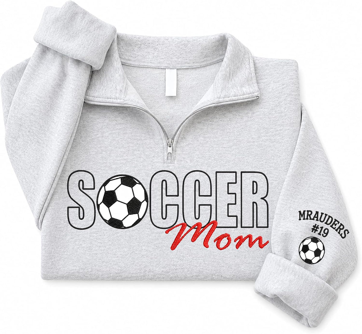 NAZENTI Personalized Sports Mom Quarter Zip Sweatshirt, Football Volleyball Soccer Mom Pullover, Gifts For Mama Grandma