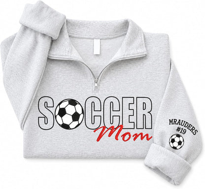 NAZENTI Personalized Sports Mom Quarter Zip Sweatshirt, Football Volleyball Soccer Mom Pullover, Gifts For Mama Grandma