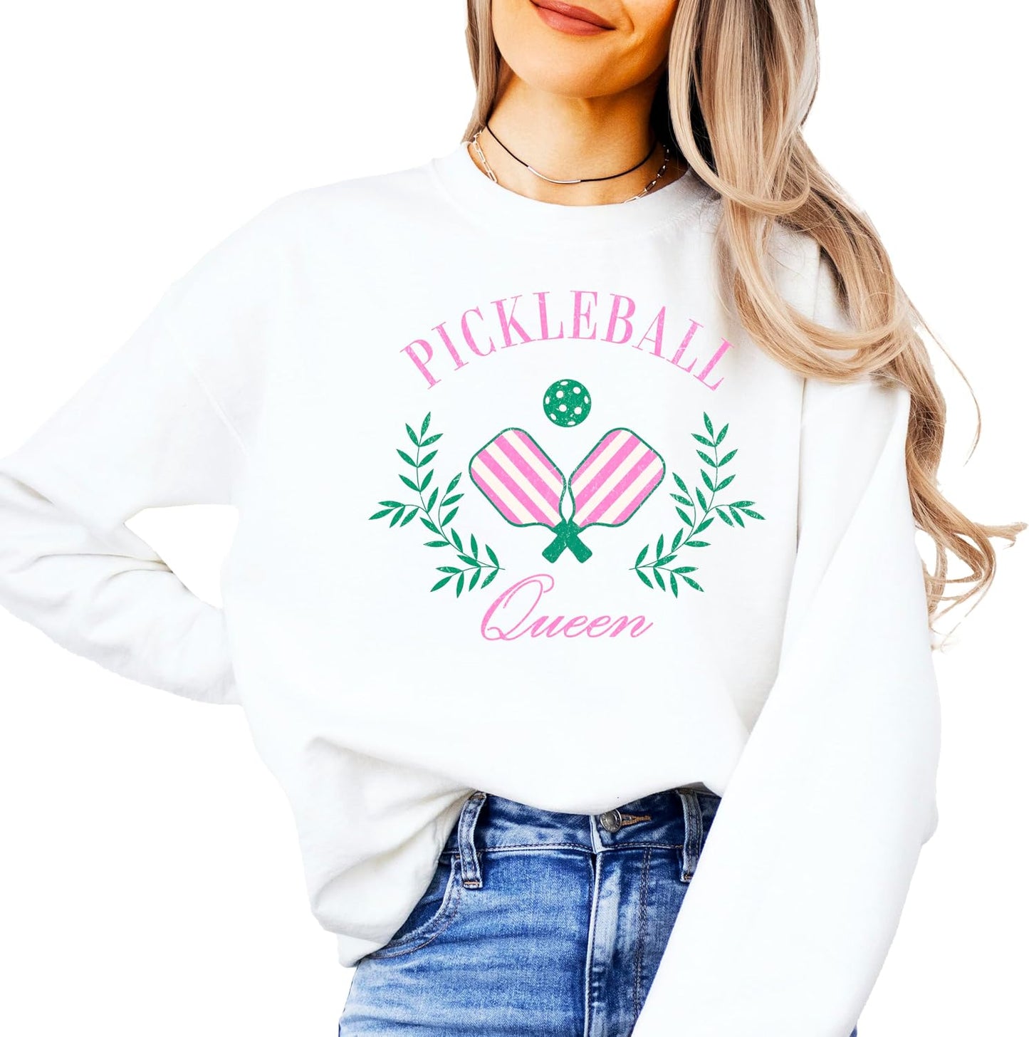 Olive Loves Apple Pickleball Queen Sweatshirt for Women and Teens Cozy Pickleball-Inspired Pullover