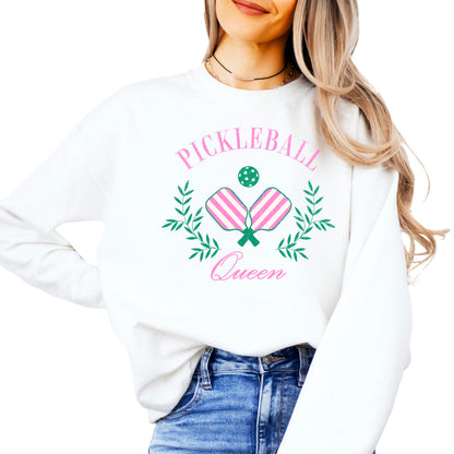 Olive Loves Apple Pickleball Queen Sweatshirt for Women and Teens Cozy Pickleball-Inspired Pullover