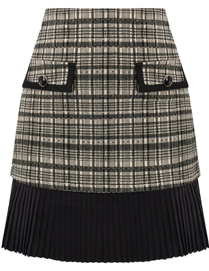 Kate Kasin Women's Plaid Mini Skirt, High Waist Pleated A-Line Skirts