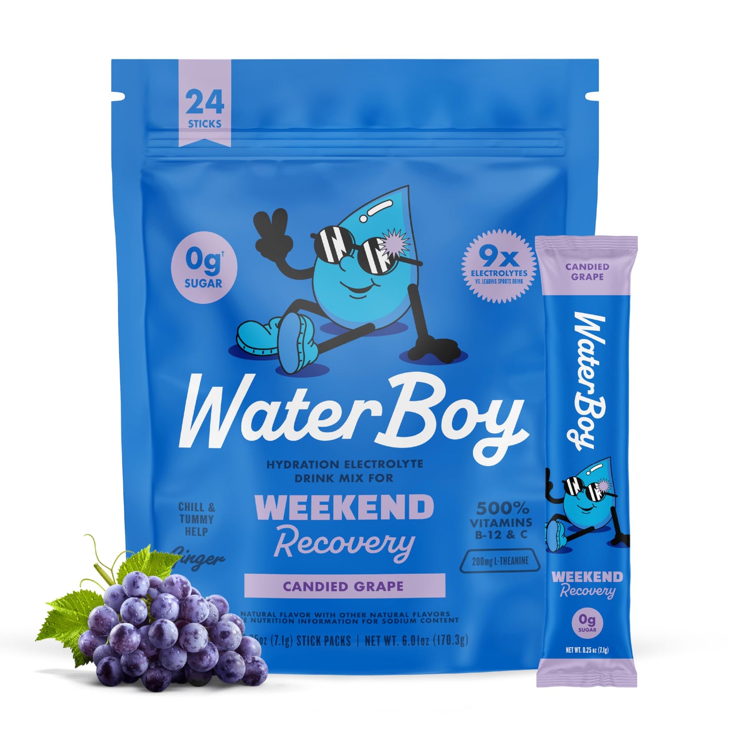 Waterboy - Weekend Recovery, Variety Pack, Sugar Free Electrolytes Powder Drink Mix - 24ct Hydration Packets