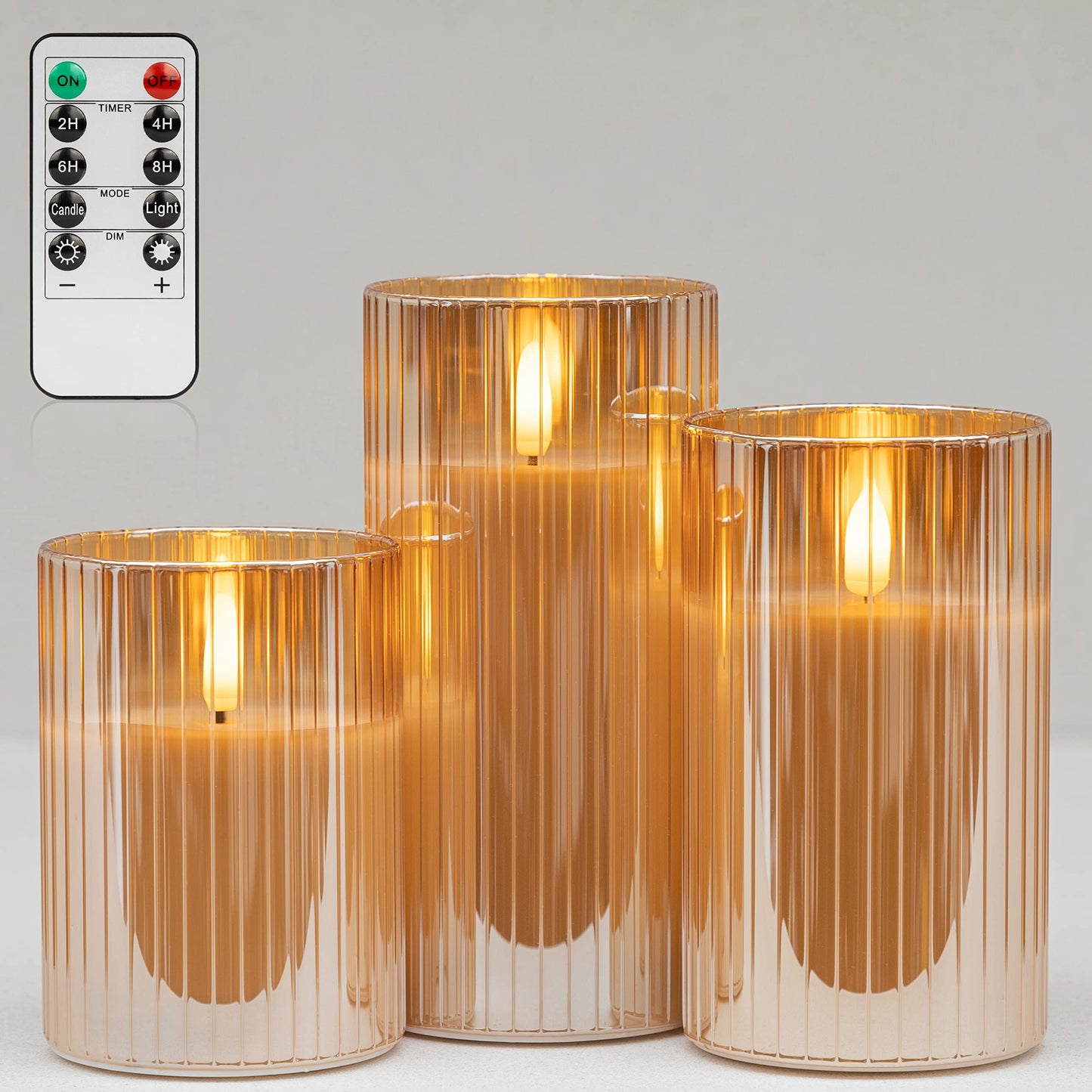 ANGELLOONG Gold Candles for Bathroom Decor, Glass Flameless Candles with Remote, Battery Operated LED Pillar Fake Candles with Timer for Christmas Home Fireplace Mantle Fall Decor