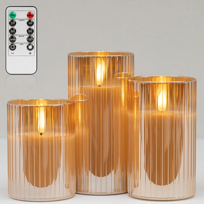 ANGELLOONG Gold Candles for Bathroom Decor, Glass Flameless Candles with Remote, Battery Operated LED Pillar Fake Candles with Timer for Christmas Home Fireplace Mantle Fall Decor