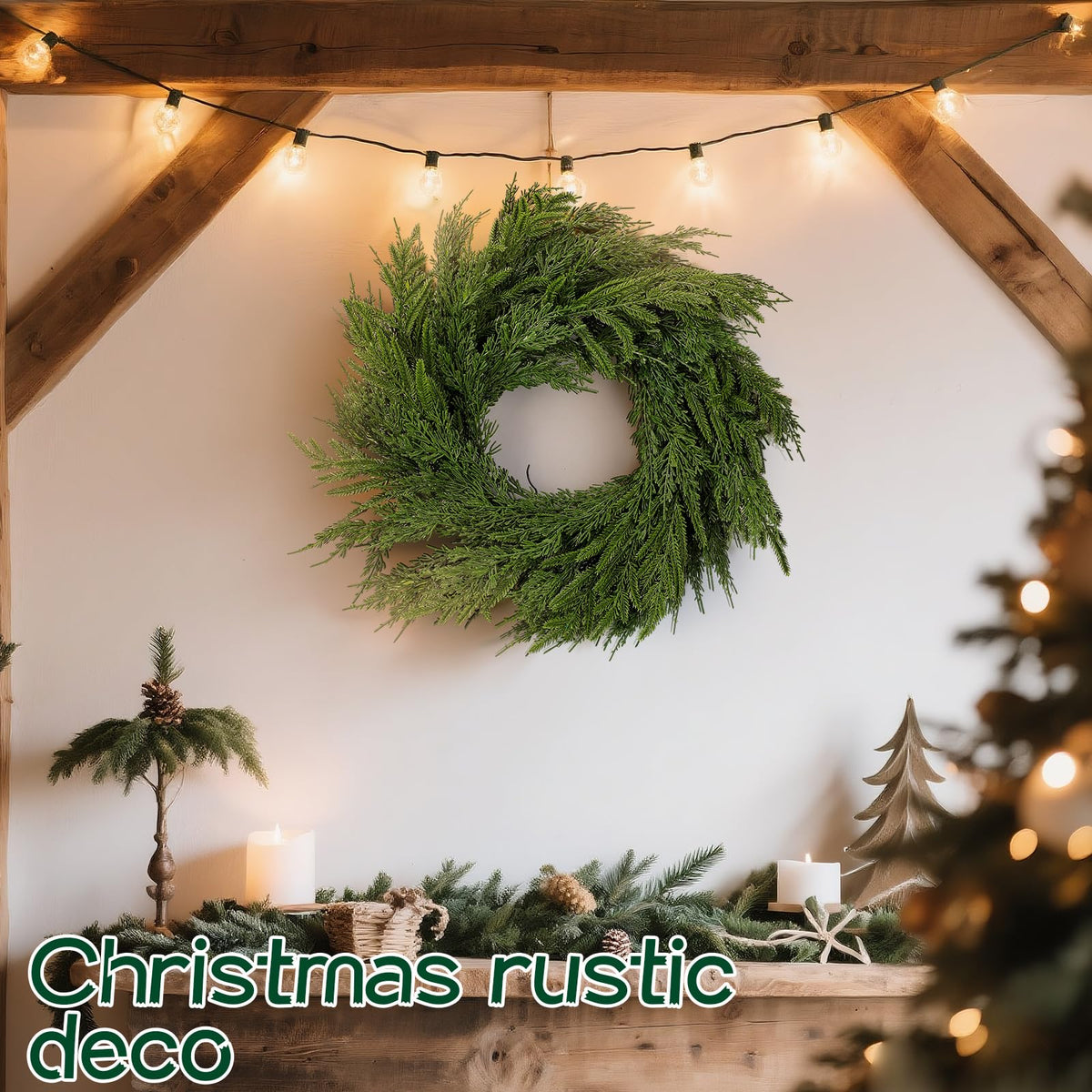 Wavwavw 48" Christmas Large Norfolk Pine Wreath for Front Door