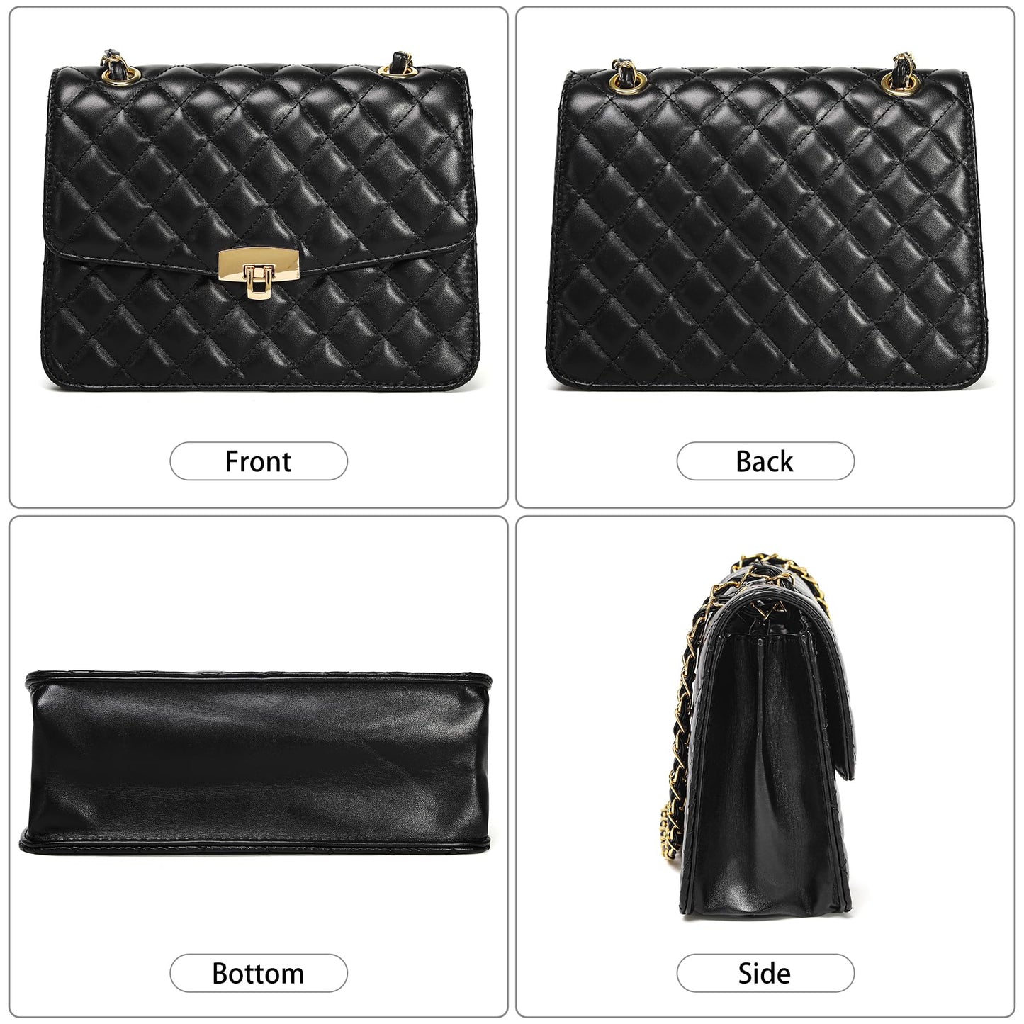 Quilted Leather Crossbody Bags for Women Trendy Ladies Shoulder Purse Satchel HandBag with Chain Strap